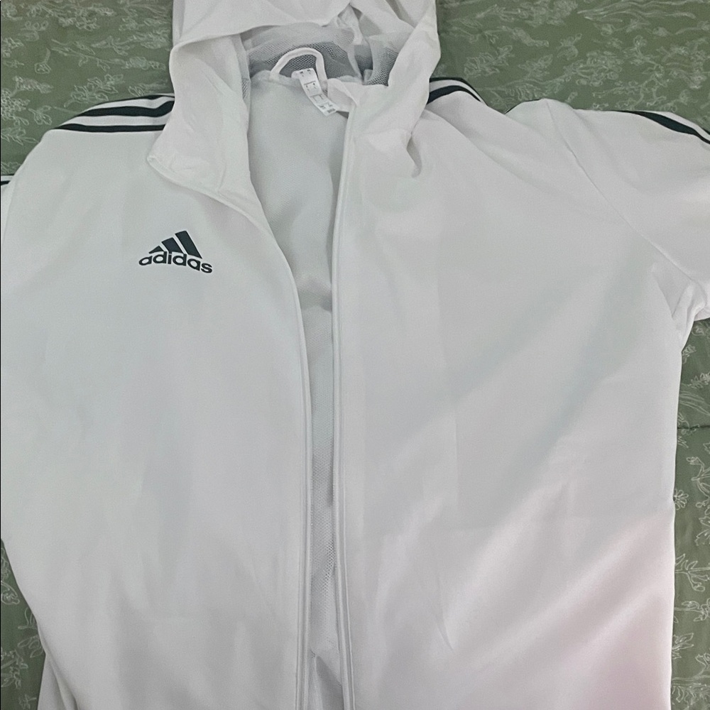 Adidas White Hoodie with Black Stripes
